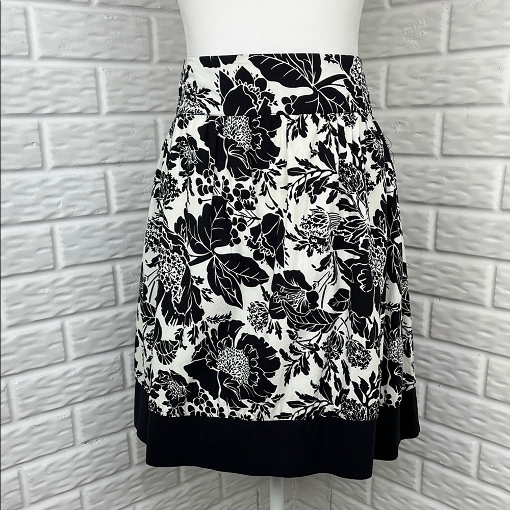 FOREVER 21 Y2K 100% COTTON BLACK WHITE SKIRT TROPICAL FLORAL PRINT SZ LG 14/16